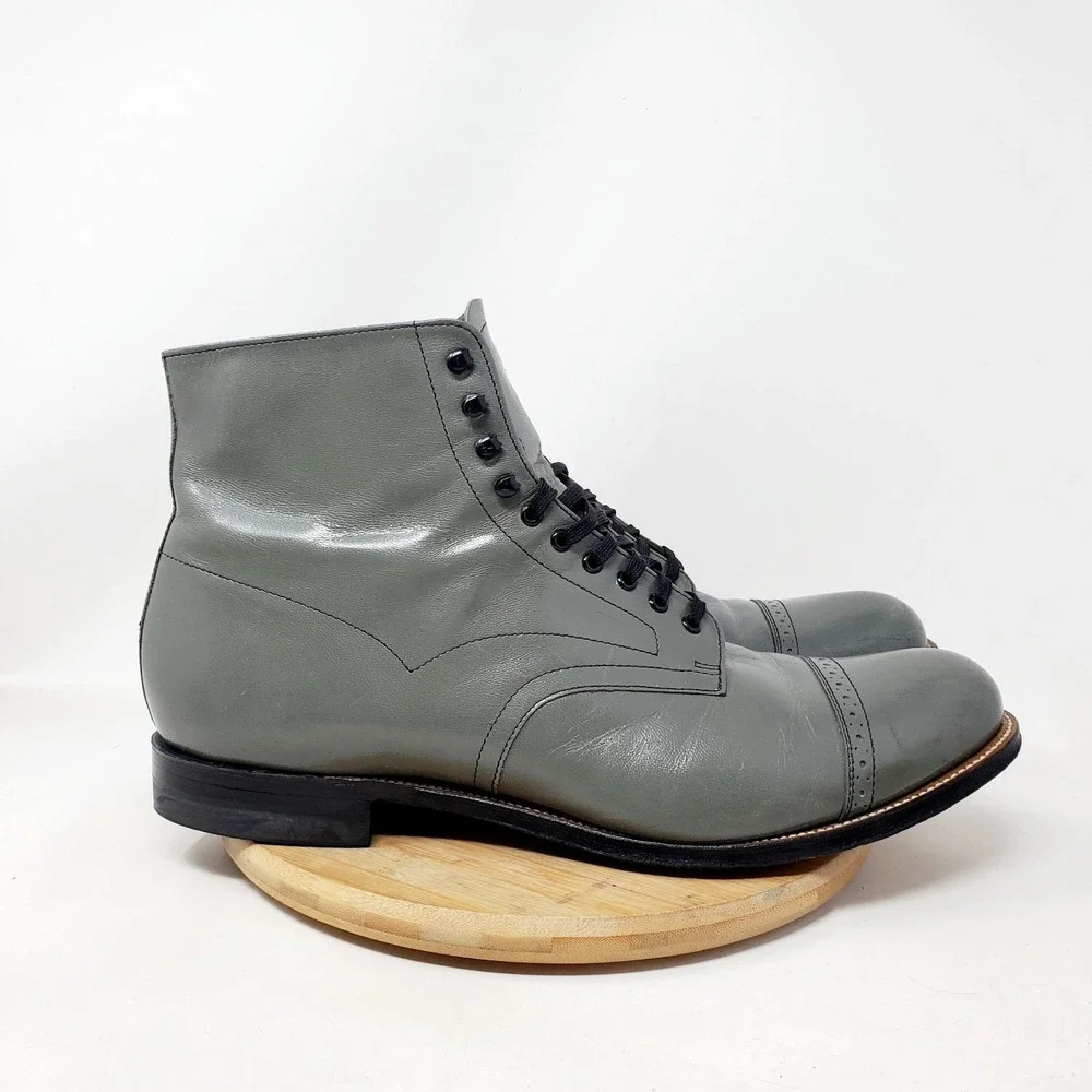 Stacy Adams Madison Boots Mens 11 E Grey Leather Cap‎ Toe Dress Ankle Shoes